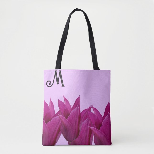 Tote Bag Personnalisable M monogramme joli rose floral élég (Devant)
