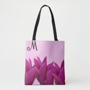Tote Bag Personnalisable M monogramme joli rose floral élég