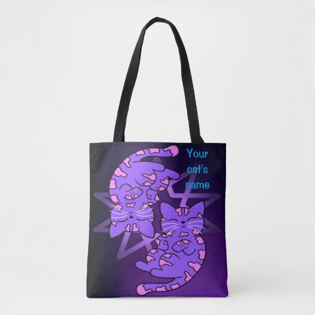 Tote Bag Personnalisable Purple Gemini Kittens Décagon Viol (Devant)
