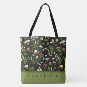 Tote Bag Personnalisation de l'abeille et des fleurs occupé