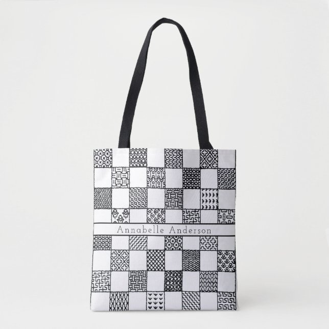 Tote Bag Personnalisation du point de référence noir et bla (Devant)
