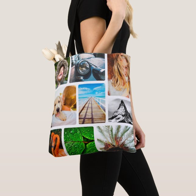 Tote Bag Personnalisé 18 Photo Collage Modèle encadré (De près)