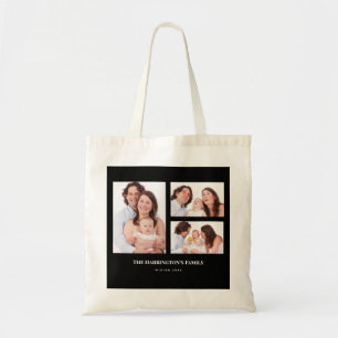 Tote Bag Personnalisé 3 sections Famille Photo Collage Blac