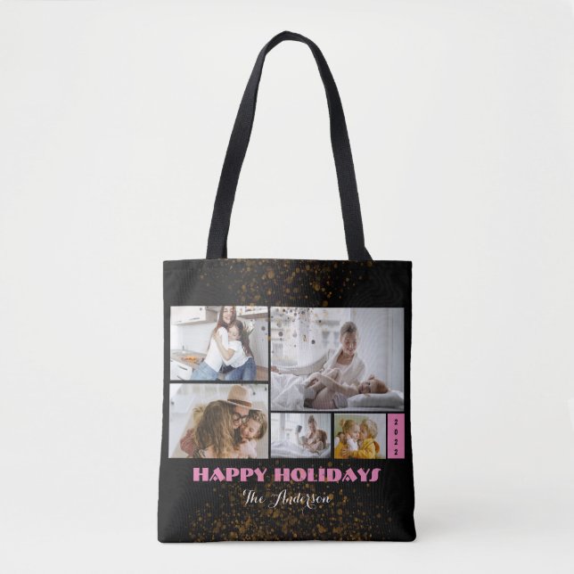 Tote Bag Personnalisé 5 photo rose et noir (Devant)