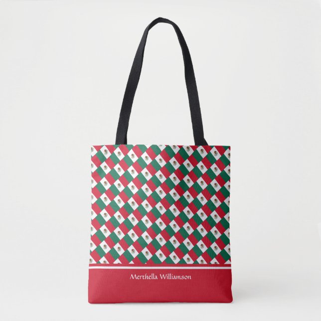 Tote Bag Personnalisé Ajouter Votre Nom MEXICO FLAG (Devant)