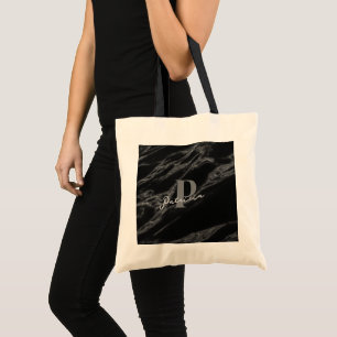 Tote Bag Personnalisé avec nom Marbre tendance Noir