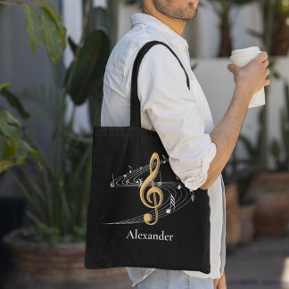 Tote Bag Personnalisé Black Gold Music Treble Clef élégant