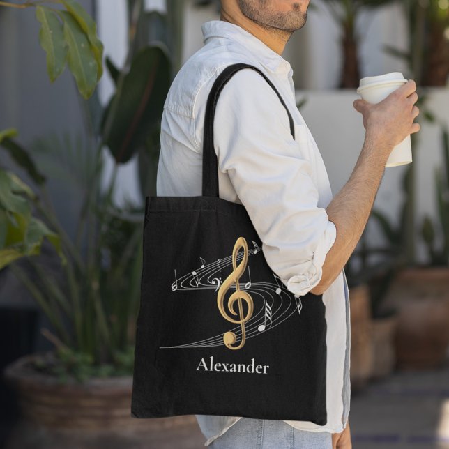 Tote Bag Personnalisé Black Gold Music Treble Clef élégant (Créateur téléchargé)