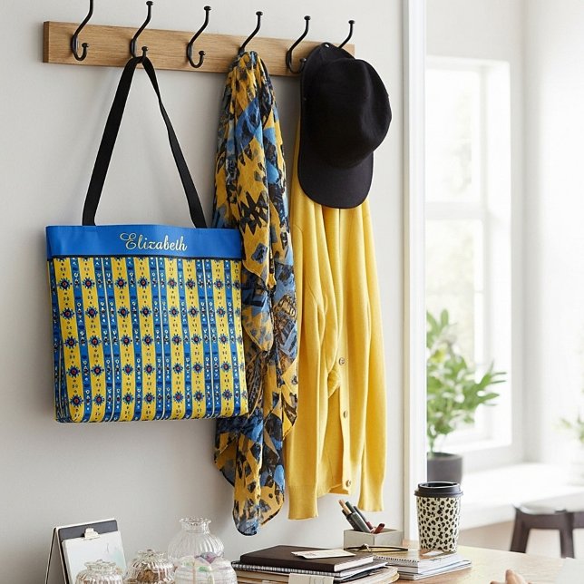 Tote Bag Personnalisé bleu et jaune tribal (Créateur téléchargé)