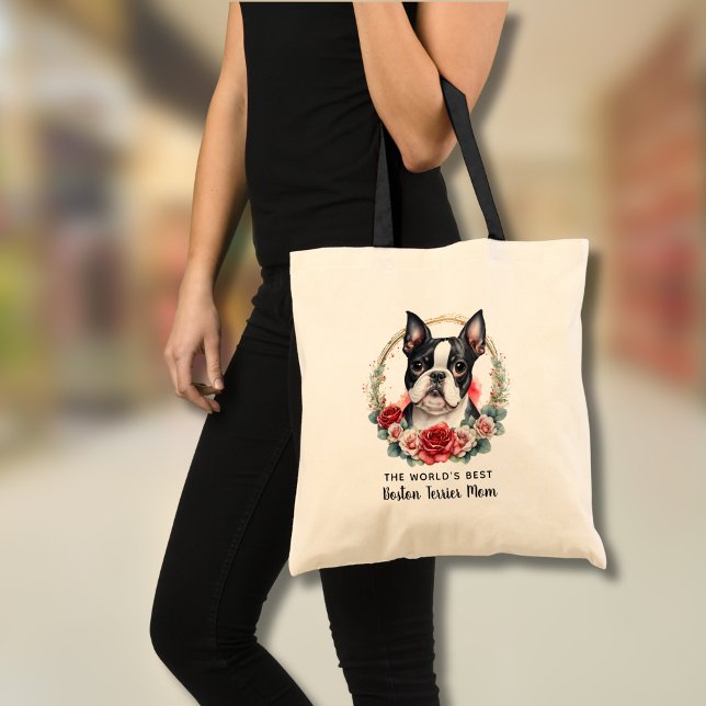 Tote Bag Personnalisé Boston Terrier Chien Maman Fer Wreath (Edit text as required to add your own message, or delete if not required)