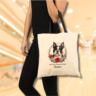 Tote Bag Personnalisé Boston Terrier Chien Maman Fer Wreath