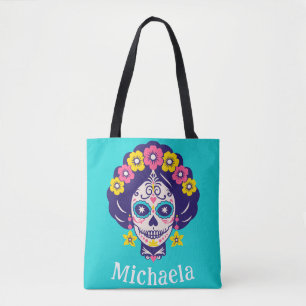 Tote Bag Personnalisé brillant Floral Sugar Skull Girl
