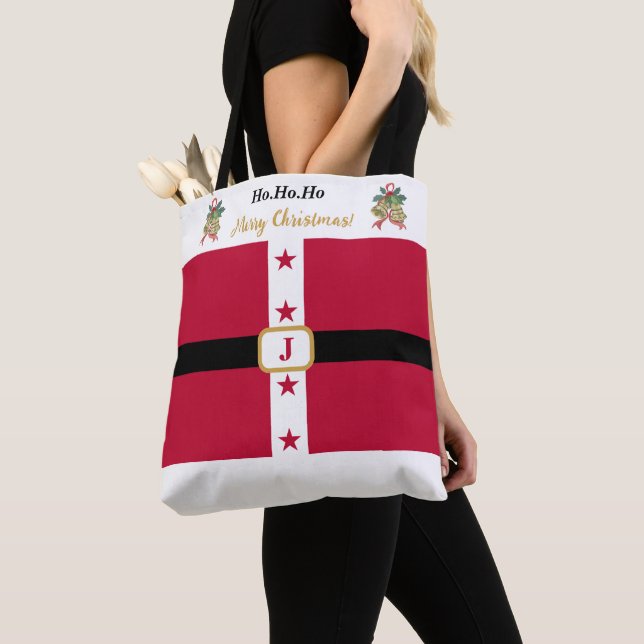 Tote Bag Personnalisé Chic Rouge Blanc Père Noël (De près)