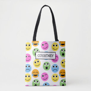 Tote Bag Personnalisé, Emojis Fait Face À Un Modèle Colo