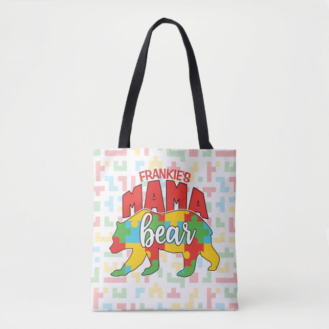 Tote Bag Personnalisé Enfants NOM Mama Ours Sensibilisation (Devant)