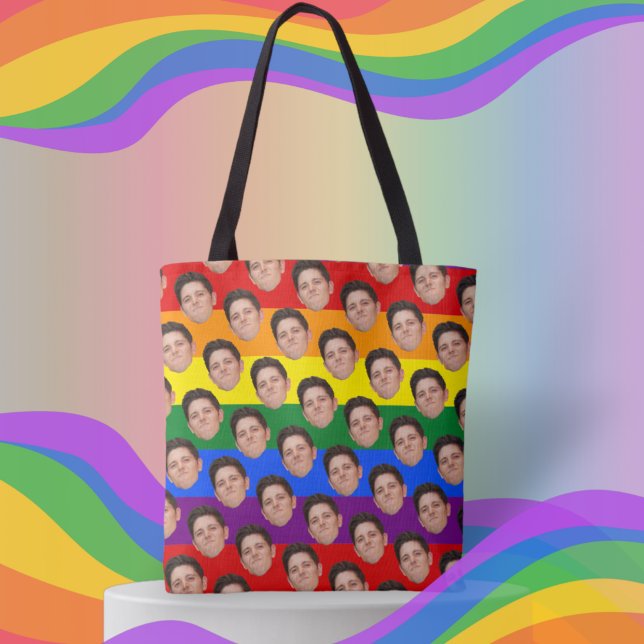 Tote Bag Personnalisé Funny Face Photo Gay pride Rainbow Sa (Créateur téléchargé)