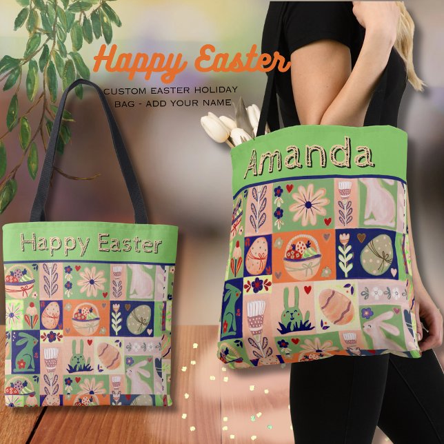 Tote Bag Personnalisé Happy Pâques Collage coloré (Custom Happy Easter Collage Colorful Tote Bag )
