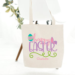 Tote Bag Personnalisé Happy Pâques mignonne Typographie mod