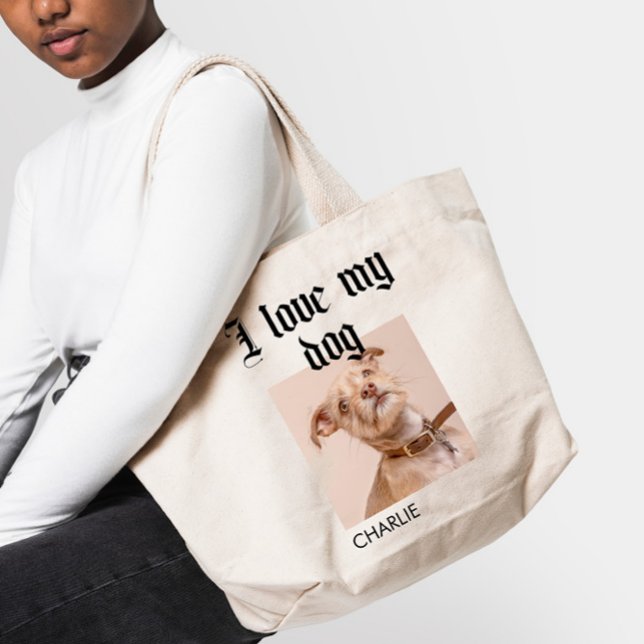 Tote Bag Personnalisé J'aime mon chien photo (Créateur téléchargé)