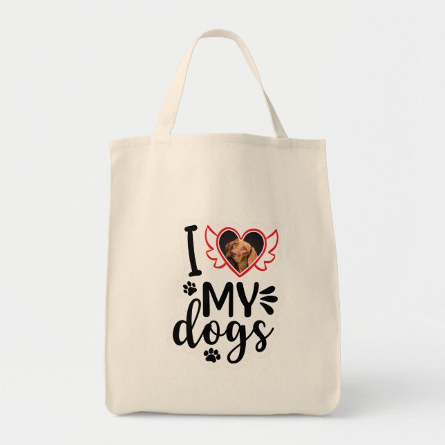 Tote Bag Personnalisé J'aime mon chien photo T-shirt (Devant)