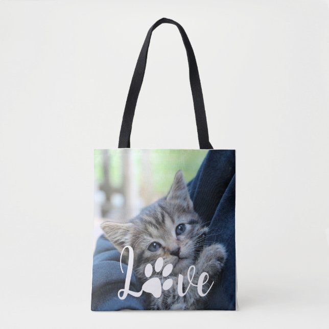 Tote Bag Personnalisé Love Paw Amoureux des chats Pet Photo (Devant)
