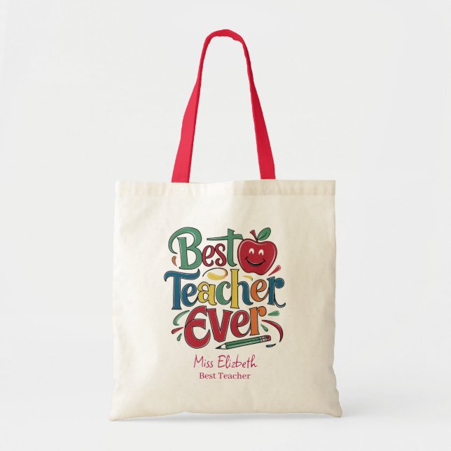 Tote Bag Personnalisé Meilleur enseignant toujours coloré (Devant)