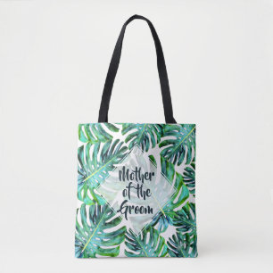 Tote Bag Personnalisé Mère de Groom Tropical Leaf Green