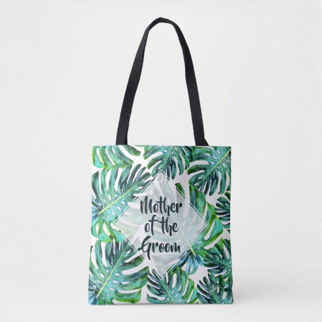 Tote Bag Personnalisé Mère de Groom Tropical Leaf Green (Devant)