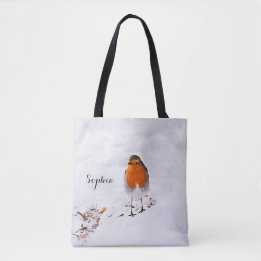 Tote Bag Personnalisé mignon Robin oiseau dans la neige ajo