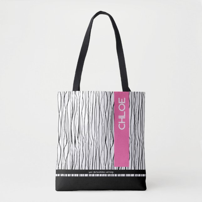 Tote Bag Personnalisé moderne rose et noir (Devant)