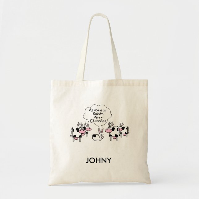 Tote Bag Personnalisé Mon nom est Rabbit Joyeux Noël (Devant)
