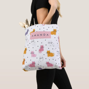 Tote Bag Personnalisé Motif de chat jouant avec Pois