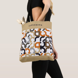 Tote Bag Personnalisé Noir Brown Beige Orange Retro Art Mot