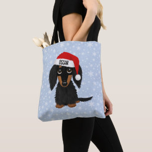 Tote Bag Personnalisé noir et tan Dachshund Père Noël