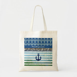 Tote Bag personnalisé / nom / ancre / bleu