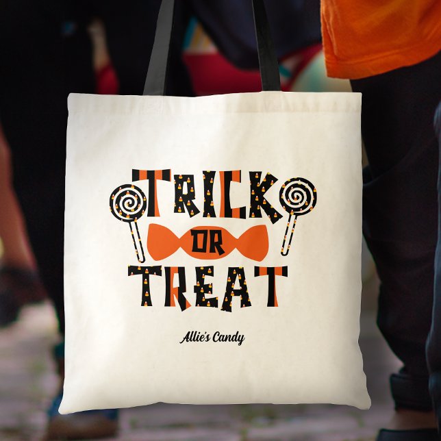 Tote Bag Personnalisé Orange et Black Trick ou Treat Candy (Créateur téléchargé)