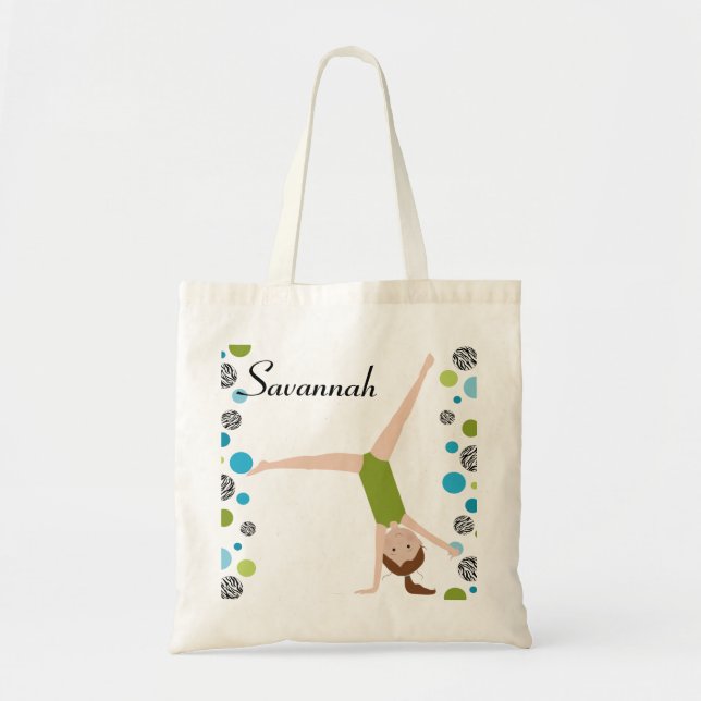 Tote Bag Personnalisé peu gymnaste Brown de cheveux en vert (Devant)