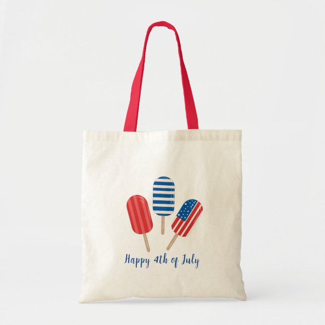 Tote Bag Personnalisé Popsicle Rouge Blanc Bleu Moderne Min (Devant)