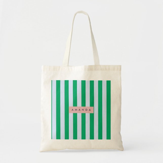 Tote Bag Personnalisé rayé vert et blanc classique (Devant)