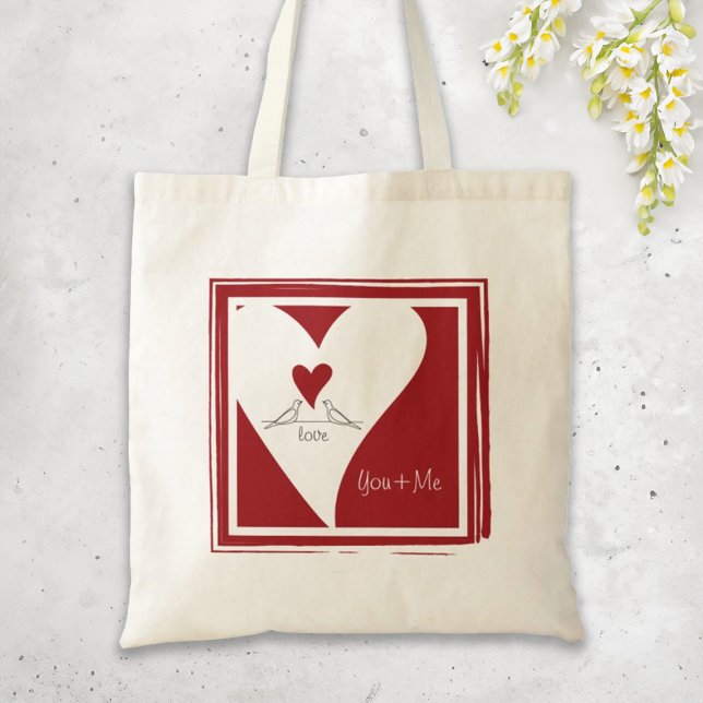 Tote Bag Personnalisé Simple moderne Inséparables Red Heart (Créateur téléchargé)