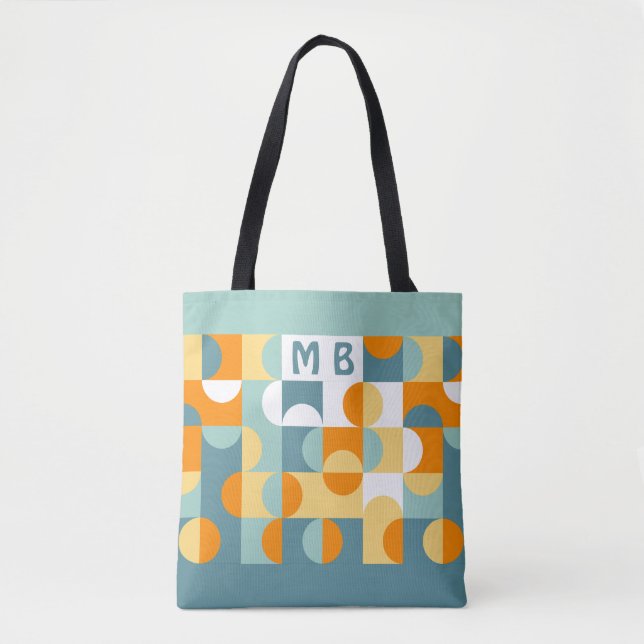 Tote Bag Personnalisé Sunny Orange Turquoise Blue Retro Art (Devant)