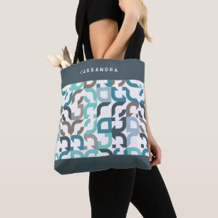Tote Bag Personnalisé Turquoise Bleu Brown Gris Retro Art M