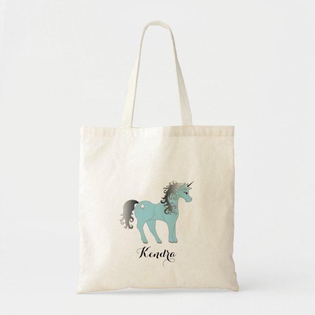 Tote Bag Personnalisé | Unicorne bleu et gris (Devant)