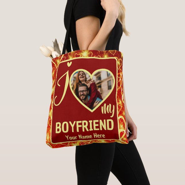 Tote Bag Personnalisé Valentines Coeur Photo J'aime Mon cop (De près)