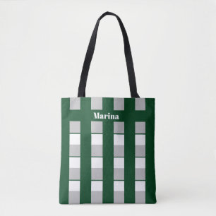 Tote Bag Personnalisé vert & blanc & gris rayé