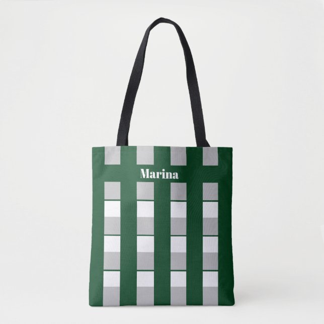 Tote Bag Personnalisé vert & blanc & gris rayé (Devant)