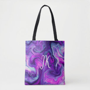 Tote Bag Personnalisé violet, bleu, marbre rose Fluid Art T