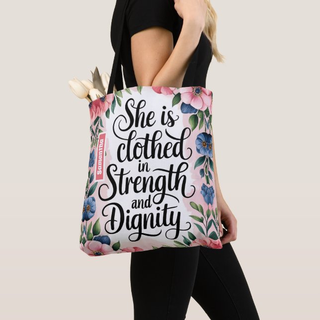 Tote Bag Personnalisée, elle est habillée en Force chrétien (De près)