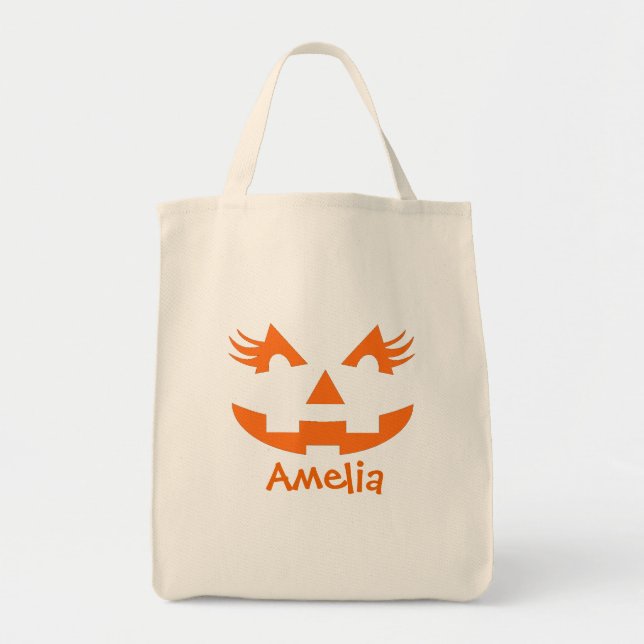 Tote Bag Personnalisée Girl Jack-o'-lantern Halloween (Devant)