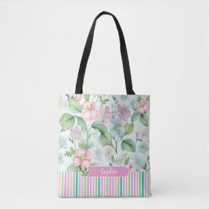 Tote Bag Personnaliser Aquarelle Ressort Floral Pastel Eleg